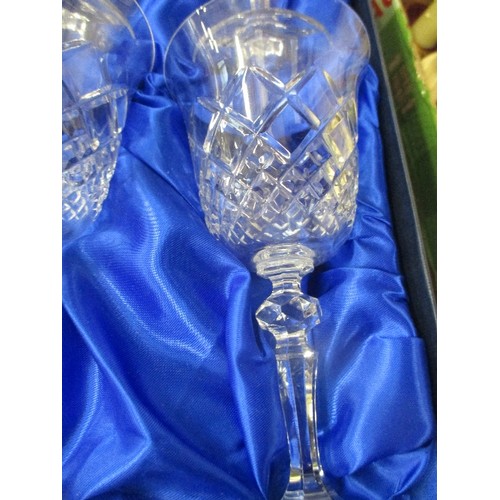 330 - SET OF 6 BOHEMIA CRYSTAL BY HENRY MARCHANT LARGE WINE GLASSES - ORIGINAL BOX