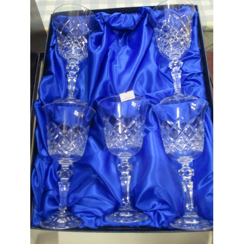 327 - BOXED BOHEMIA CRYSTAL 5 WINE GLASSES - LARGE SIZE - 18CM H