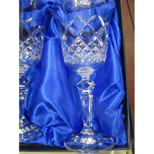 327 - BOXED BOHEMIA CRYSTAL 5 WINE GLASSES - LARGE SIZE - 18CM H