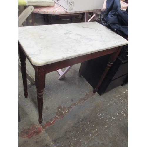 322 - SIDE TABLE WITH MARBLE TOP - (FILLED HOLES IN THE MARBLE)