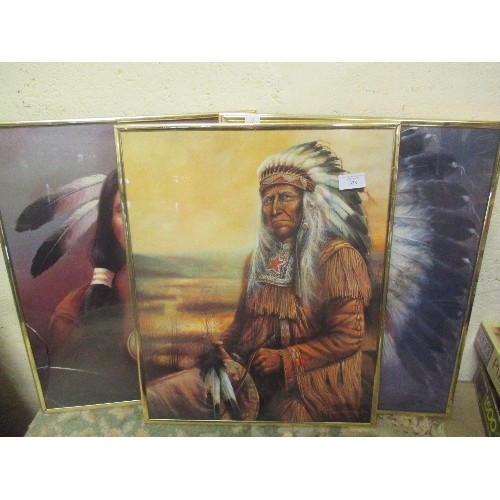 338 - SET OF 4 AMERICAN INDIAN PRINTS IN BRASS FRAMES