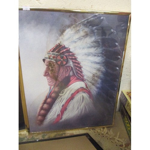 338 - SET OF 4 AMERICAN INDIAN PRINTS IN BRASS FRAMES