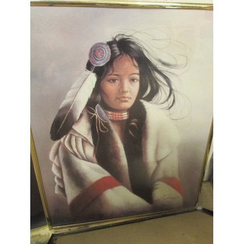 338 - SET OF 4 AMERICAN INDIAN PRINTS IN BRASS FRAMES