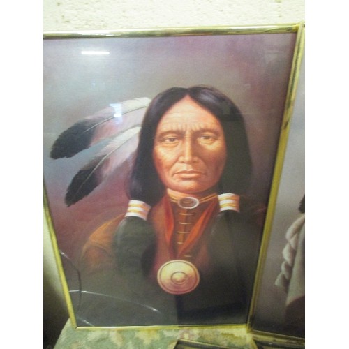 338 - SET OF 4 AMERICAN INDIAN PRINTS IN BRASS FRAMES