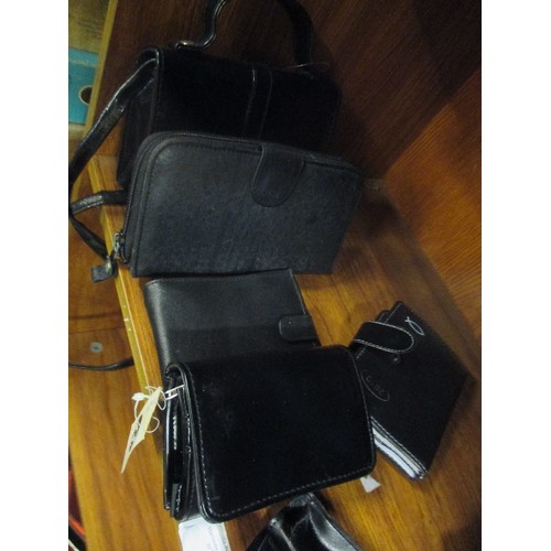 336 - 13 X BLACK BAGS, PURSES ETC, SOME LEATHER