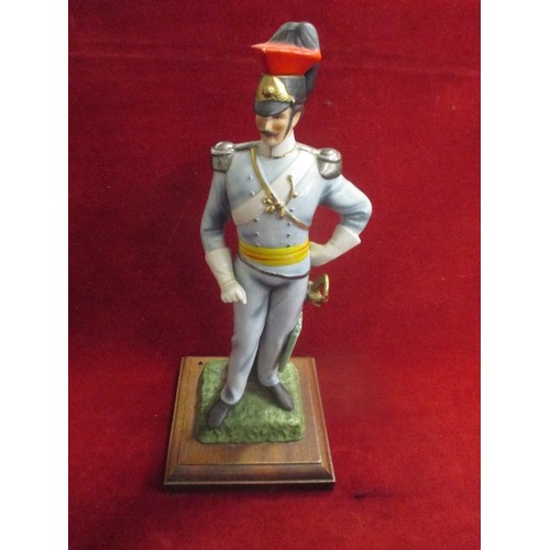 6 - PORCELAIN FRENCH SOLDIER FIGURE ON WOODEN BASE - 30CM