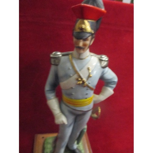 6 - PORCELAIN FRENCH SOLDIER FIGURE ON WOODEN BASE - 30CM