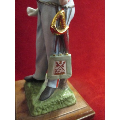 6 - PORCELAIN FRENCH SOLDIER FIGURE ON WOODEN BASE - 30CM