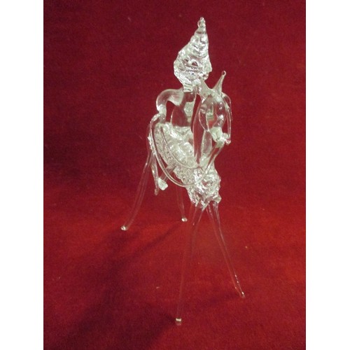 10 - UNUSUAL LAMP-GLASS CANNON - 22CM AND A FIGURE ON HORSEBACK - 15CM