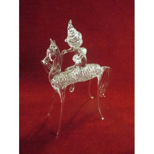 10 - UNUSUAL LAMP-GLASS CANNON - 22CM AND A FIGURE ON HORSEBACK - 15CM