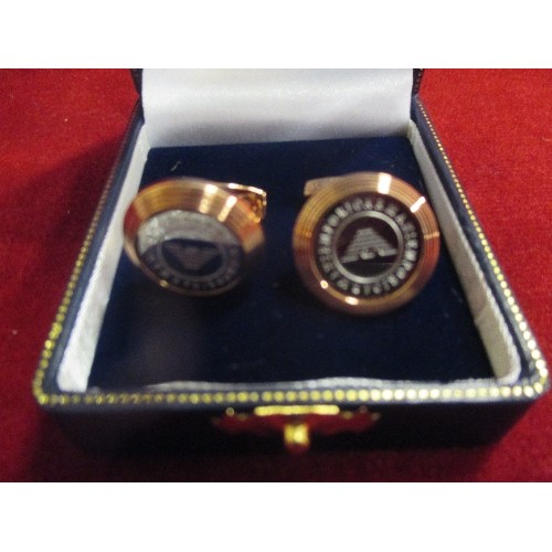 29 - BOXED PAIR OF EMPORIO ARMANI CUFFLINKS IN SILVER AND GILT METAL - AS NEW IN ORIGINAL BOX  AND OUTER ... 