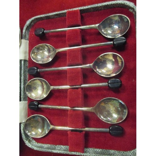 31 - SET OF 6 ART DECO BLACK COFFEE BEAN SPOONS BY DE MONTFORT SHEFFIELD