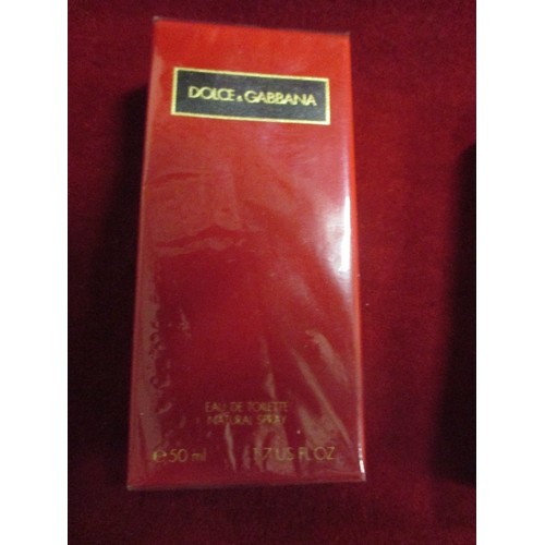 35 - 2 BOTTLES OF DOLCE & GABANNA EAU DE TOILETTE NATURAL SPRAY. ONE IN SEALED PACJKAGING, THE OTHER IN B... 