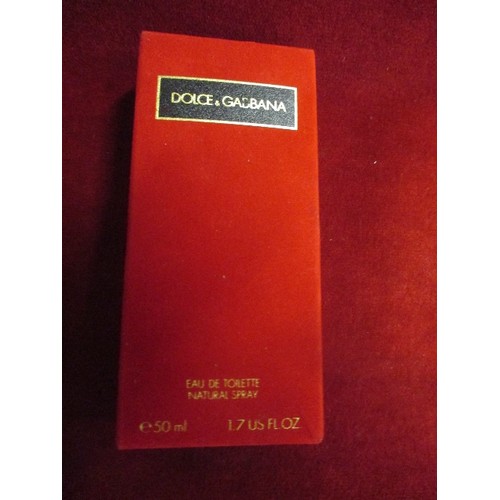 35 - 2 BOTTLES OF DOLCE & GABANNA EAU DE TOILETTE NATURAL SPRAY. ONE IN SEALED PACJKAGING, THE OTHER IN B... 