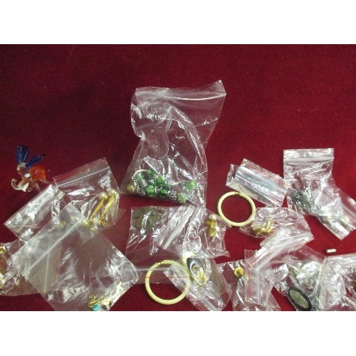 45 - BOX OF COSTUME JEWELLERY INC BRACELETS, EARRINGS & PENDANTS  - INCLUDES A MURANO GLASS ELEPHANT