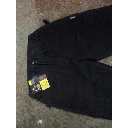 81A - 2 PAIRS OF BRAND NEW BLACK HEAVY DUTY WORK TROUSERS BY ORN - SIZE 34 REGULAR - MULTIPLE POCKETS AND ... 