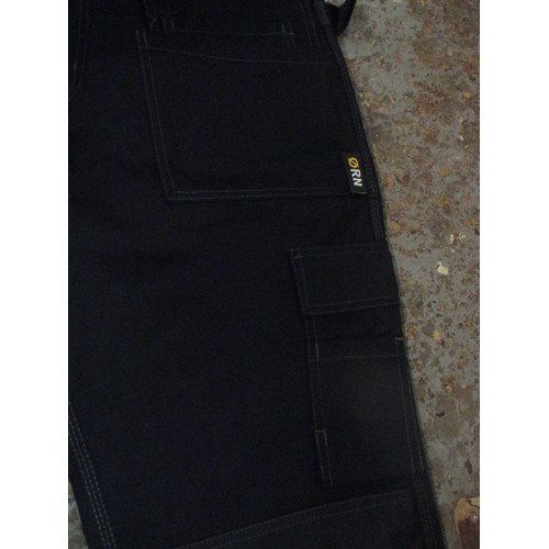 81A - 2 PAIRS OF BRAND NEW BLACK HEAVY DUTY WORK TROUSERS BY ORN - SIZE 34 REGULAR - MULTIPLE POCKETS AND ... 