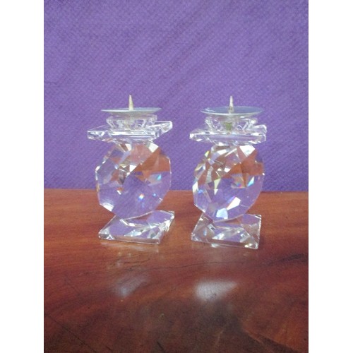 3 - PAIR OF CRYSTAL CANDLESTICKS, CIRCA 1980, PROBABLY SWAROVSKI - 7.5CM