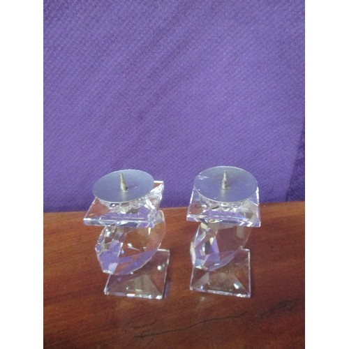 3 - PAIR OF CRYSTAL CANDLESTICKS, CIRCA 1980, PROBABLY SWAROVSKI - 7.5CM