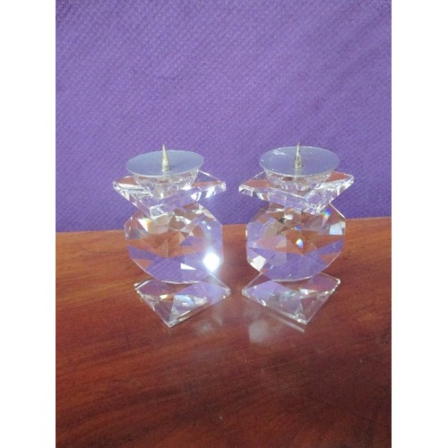 3 - PAIR OF CRYSTAL CANDLESTICKS, CIRCA 1980, PROBABLY SWAROVSKI - 7.5CM