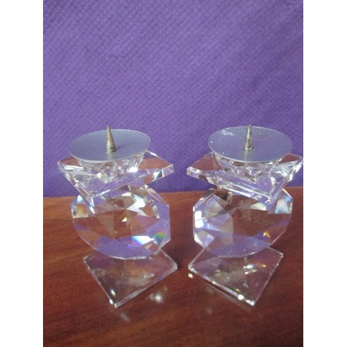 3 - PAIR OF CRYSTAL CANDLESTICKS, CIRCA 1980, PROBABLY SWAROVSKI - 7.5CM