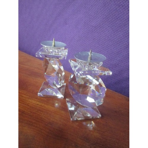 3 - PAIR OF CRYSTAL CANDLESTICKS, CIRCA 1980, PROBABLY SWAROVSKI - 7.5CM