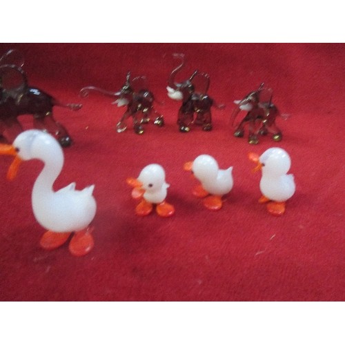 49 - MURANO GLASS MINIATURES COLLECTION. INCLUDES DELIGHTFUL ELEPHANT, GOOSE, AND STORK FAMILIES.