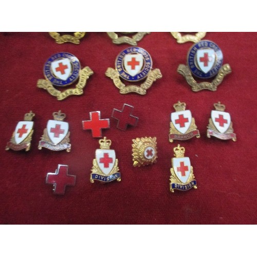 55 - LARGE COLLECTION OF OFFICERS OF THE RED CROSS ENAMELED CAP AND LAPEL BADGES IN GOOD ORDER