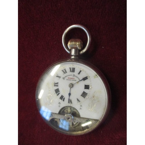 12A - A SILVER POCKET WATCH BY JOURS ANCRE HEBDOMAS PATENT 8 DAY SPIRAL BREGUET LEVEES VISIBLES SWISS HALL... 