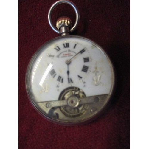 12A - A SILVER POCKET WATCH BY JOURS ANCRE HEBDOMAS PATENT 8 DAY SPIRAL BREGUET LEVEES VISIBLES SWISS HALL... 