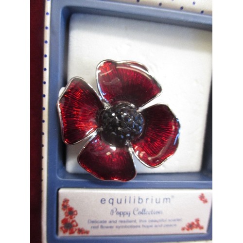 53 - EQUILIBRIUM POPPY BROOCH. BEAUTIFUL DEEP RED ENAMEL. APPROX 5CM DIAM. PERFECT CONDITION, IN ORGINAL ... 