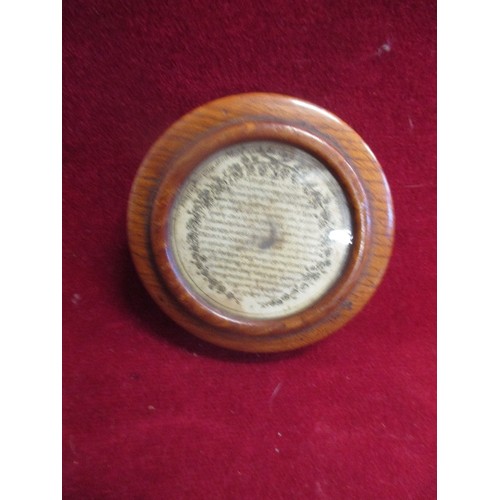 55A - AN OAK TRINKET BOX WITH A LOT OF HISTORY.  A PRINTED PAPER INSERTED IN THE LID UNDER GLASS. TO PARAP... 