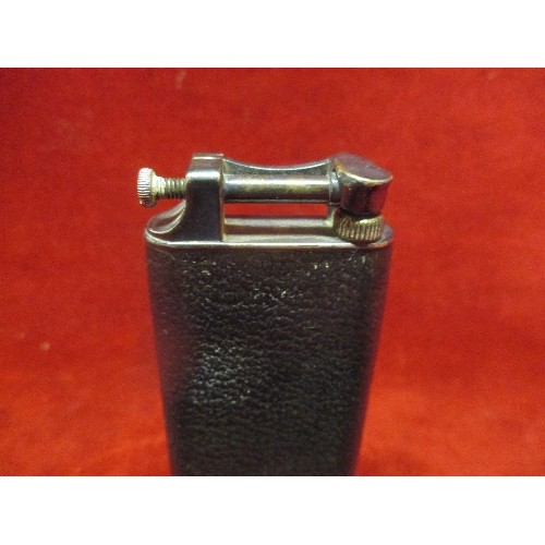 15 - VINTAGE DUNHILL SILVER & LEATHER LIFT ARM CIGARETTE TABLE LIGHTER