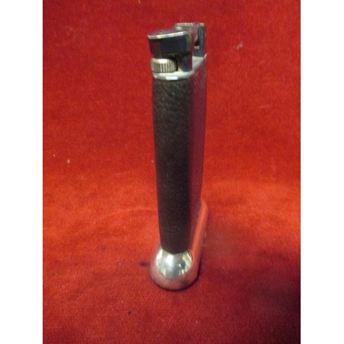 15 - VINTAGE DUNHILL SILVER & LEATHER LIFT ARM CIGARETTE TABLE LIGHTER