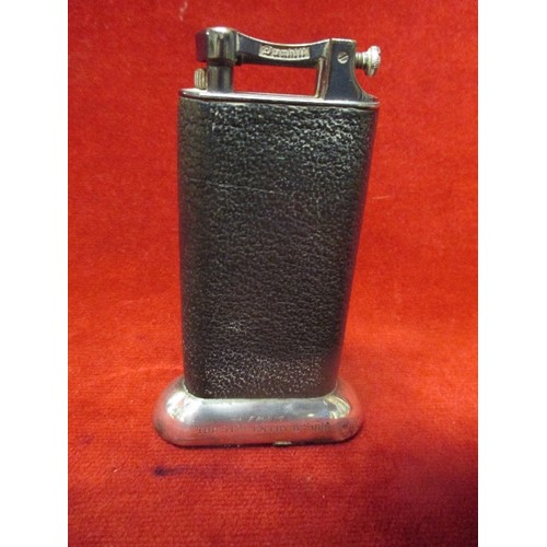 15 - VINTAGE DUNHILL SILVER & LEATHER LIFT ARM CIGARETTE TABLE LIGHTER