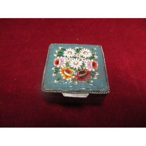 11A - MICRO MOSAIC OF FLOWERS ON SILVER METAL BOX MADE IN ITALY