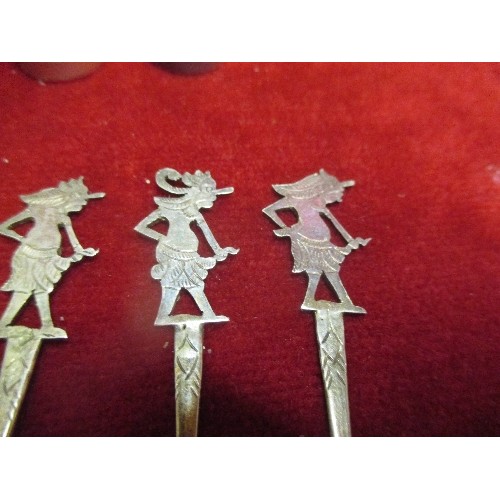 15A - LOT OF SILVER ITEMS THAI SHADOW PUPPETS COCKTAIL STICKS POT LID SWEET HEART BROOCH THIMBLE