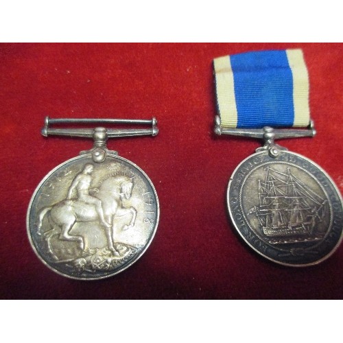 21A - 2 X GEORGE V & EDWARD VII WORLD WAR 1 NAVAL MEDALS. SAILOR G.R. YATES. M.A.A. HMS VERNON. LONG SERVI... 