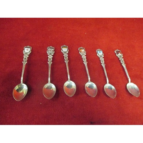 45 - SET OF SIX EARLY TO MID CENTURY SILVER AND ENAMEL SOUVENIR SPOONS OF GERMAN TOWNS INC KOLN, OSNABRUC... 