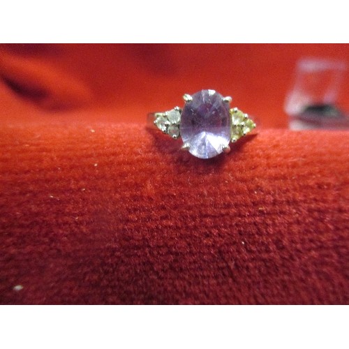 17B - 14ct WHITE GOLD DIAMOND AND TOPAZ RING WEIGHT 3.45G SIZE N