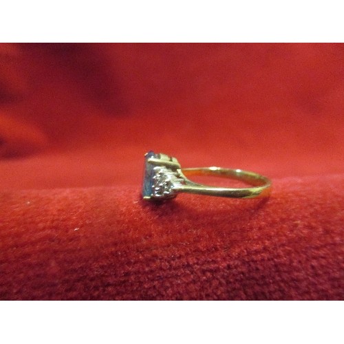 17D - 9CT GOLD RING WITH LARGE LIGHT BLUE SAPPHIRE AND 12 DIAMONDS RING WEIGHT 2.74G  SIZE M