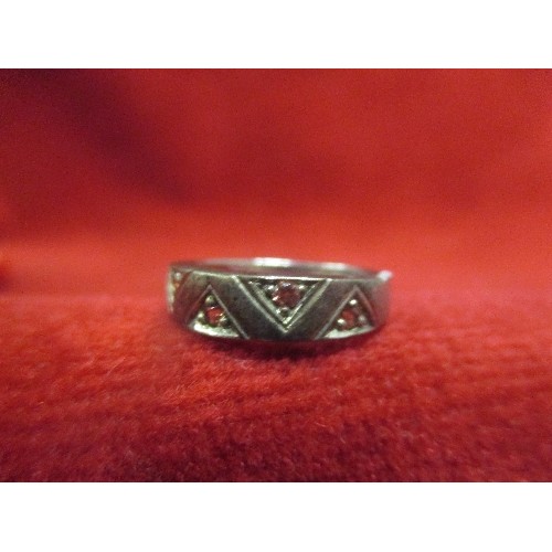 15E - 3 VINTAGE SILVER RINGS - ALL WITH PURPLE STONES, ONE SET IN A ZIG-ZAG DESIGN- ALL MARKED 925