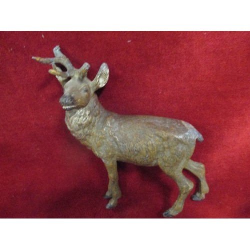 36A - FOUR EARLY 20TH CENTURY COLD PAINTED SPELTER STAGS, PROBABLY VIENNA. 3 HAVE DAMAGE OR REPAIRS. TALLE... 