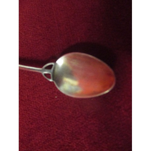 44 - AN ART NOUVEAU FRENCH SILVER TEASPOON WITH BLUE ENAMEL - MARKED DEPOSE AND WITH SILVER MARK WHICH IS... 