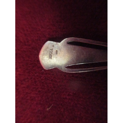 44 - AN ART NOUVEAU FRENCH SILVER TEASPOON WITH BLUE ENAMEL - MARKED DEPOSE AND WITH SILVER MARK WHICH IS... 