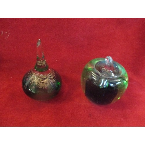 69 - 4 GLASS PAPERWEIGHTS INCLUDING A PEAR AND AN APPLE