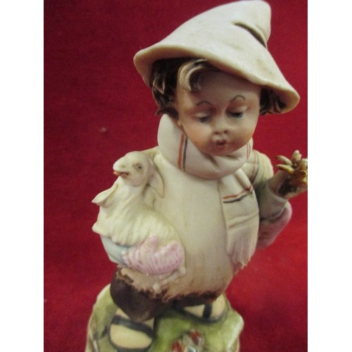 75 - VINTAGE CAPODIMONTE FIGURE OF A BOY WITH A KID GOAT - WELL MODELLED PIECE