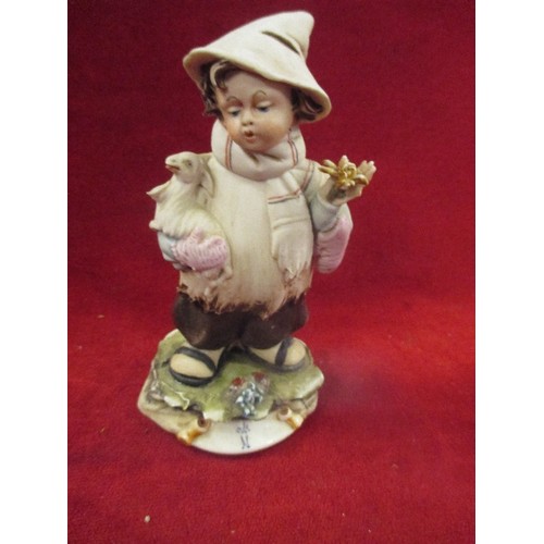 75 - VINTAGE CAPODIMONTE FIGURE OF A BOY WITH A KID GOAT - WELL MODELLED PIECE