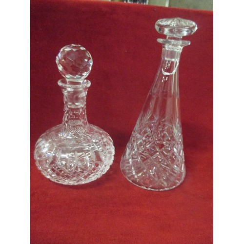 116 - A VINTAGE 'STUART CRYSTAL' CUT GLASS SHERRY DECANTER WITH STOPPER. 23CM H, INC STOPPER. TOGETHER WIT... 