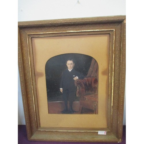 127 - A VICTORIAN OVERPAINTED PHOTOGRAPH PORTRAIT OF A BOY IN A PERIOD GILT FRAME